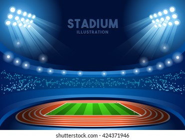 Summer Games. Stadium Background Tokyo Nocturnal View. Flat Overture Ceremony Event Athletes on Torch Background. Sport events Stadium Tokyo Summer Games Athletics Arena Vector Illustration