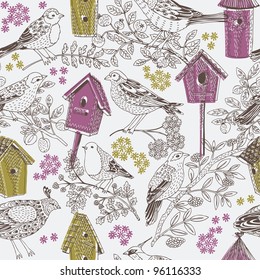 summer garden with birds