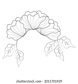 Summer garden blooming flowers monochrome illustration, sketch, hand drawn.