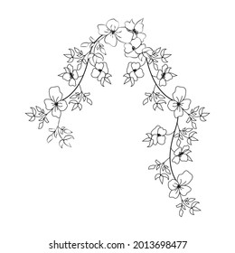Summer garden blooming flowers monochrome illustration, sketch, hand drawn.