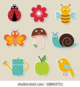 Summer garden vector stickers set