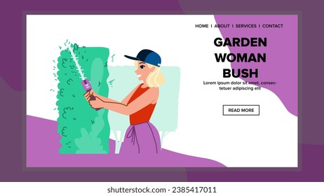 summer garden woman bush vector. nature green, ing care, agriculture flower summer garden woman bush web flat cartoon illustration