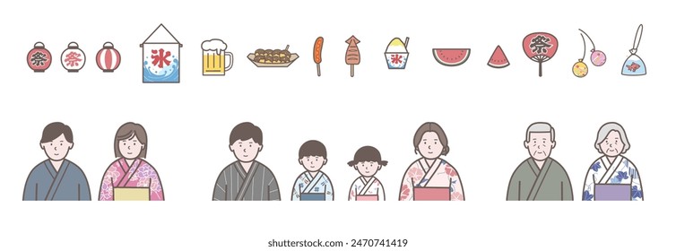 Summer festival・three generation family illustration set