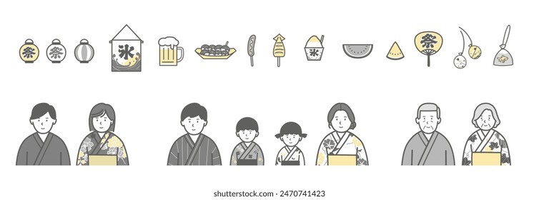 Summer festival・three generation family illustration set