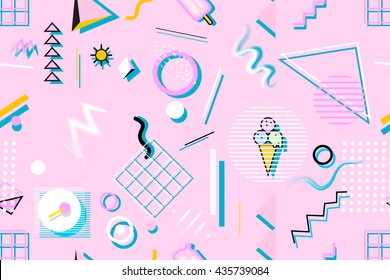 Summer Geometric seamless pattern. Stylish trendy fabric. Modern abstract wallpaper. Vector illustration.