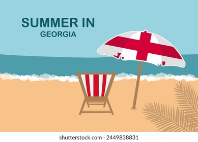 Summer in Georgia, beach chair and umbrella, vacation or holiday in Georgia, vacation concept vector design, summer holiday, sea sand sun, travel and tourism idea