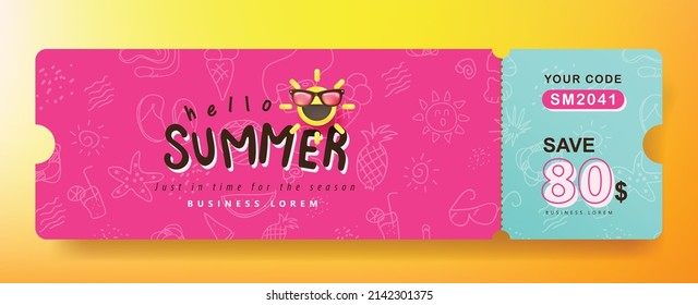 Summer Gift promotion Coupon banner template with beach vibes background