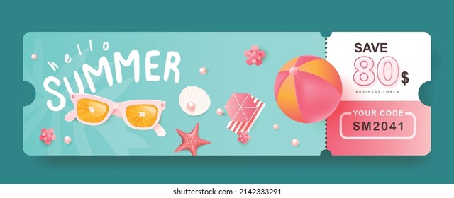 Summer Gift promotion Coupon banner template with beach vibes decorate