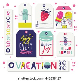 Summer gift tags. Set of cute holiday summer labels.