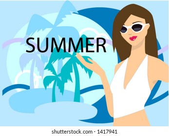Sommer! - Mädchen auf Sommerhintergrund, Vektorgrafik
