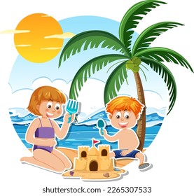 Summer girl at the beach illustration