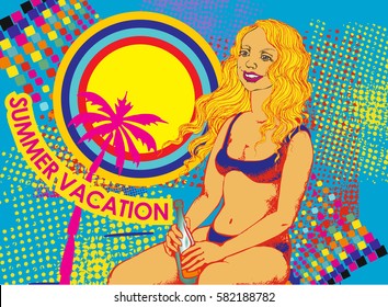 Summer Girl in Bikini. Vector Illustration