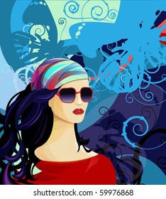 summer girl with blue butterfly