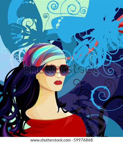 summer girl with blue butterfly