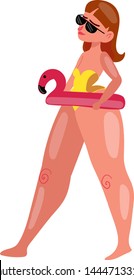 Summer girl cartoon. Vector illustration.