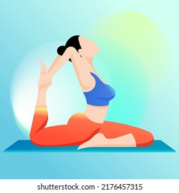 Summer girl fitness to lose weight, yoga workout, instructor live jumping gymnastics, , vector illustration