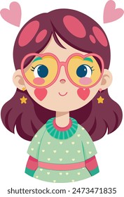 summer girl with glasses hearts. Vector illustration