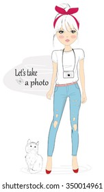 summer girl illustration hand drawn