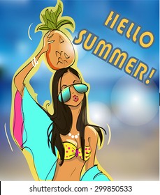 summer girl with pineapple