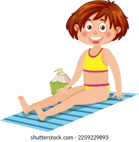 Summer girl sitting pose on the beach illustration