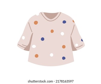 Summer girls t-shirt. Casual kids tshirt with polka dot print. Childs clothes for warm weather. Toddlers modern apparel, wearing with sleeves. Flat vector illustration isolated on white background