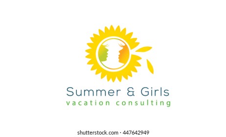 Summer girls vector logo template.  Vector Illustration. Label design element