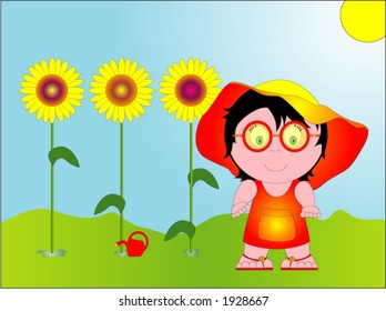 Summer, giving sunflowers water