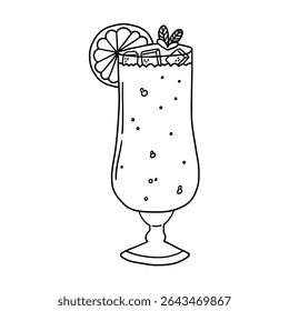 Summer glass drink cocktail ice. Cocktail fruit beverage juice for menu. Doodle sketch vector illustration