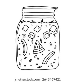 Summer glass drink cocktail watermelon. Cocktail fruit beverage juice for menu. Doodle sketch vector illustration