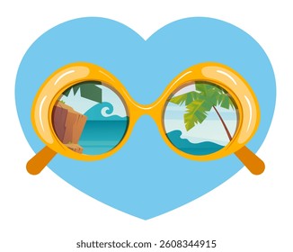 Summer glasses with beach resort reflection design element