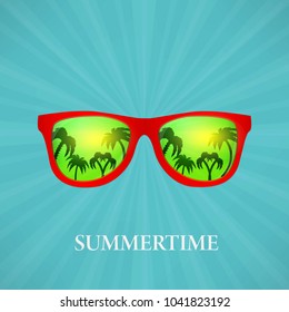 summer glasses reflection of palms. vector