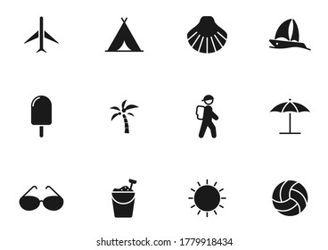 summer glyph vector icons isolated on white. summer icon set for web design, mobile app, user interface and print