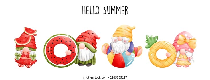 Summer gnome, Hello Summer vector illustration