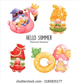Summer gnome, Hello Summer vector illustration