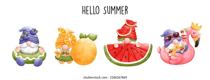 Summer gnome, Hello Summer vector illustration