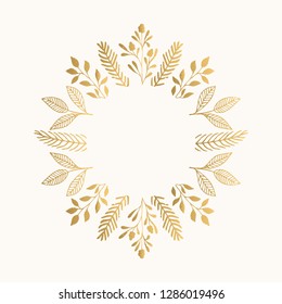 Summer gold frame with flowers and leaves. Vector isolated illustration.