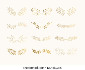 Summer golden flourish dividers for page decoration. Wedding invite laurels.