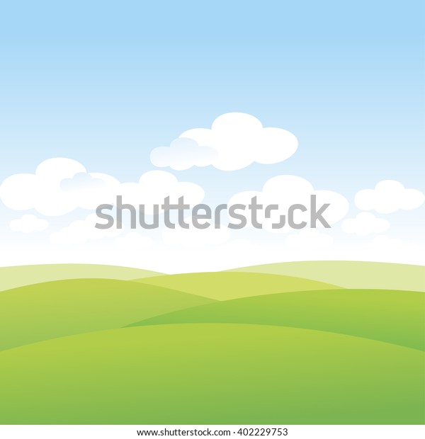 夏 ゴルフ場 横 緑の丘 草原 荒れ地 空に雲 ベクターイラスト のベクター画像素材 ロイヤリティフリー 402229753