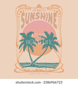 Summer good vibes Beach Paradise Print t shirt graphics design, Vintage Beach Vector, Summer tropical women's, girls Retro T-shirt Design, summer vibes hand draw, Hawaii, Aloha surf typograph