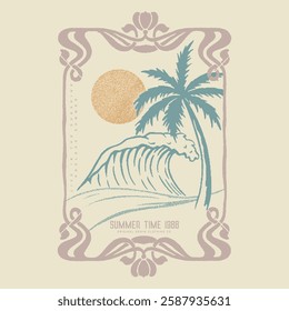 Summer good vibes Beach Paradise Print t shirt graphics design, Vintage Beach Vector, Summer tropical women's, girls Retro T-shirt Design, summer vibes hand draw, Hawaii, Aloha surf typograph