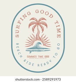 Summer good vibes Beach Paradise Print t shirt graphics design, Vintage Beach Vector, Summer tropical women's, girls Retro T-shirt Design, summer vibes hand draw, Hawaii, Aloha surf typograph