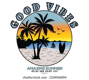 Summer good vibes graphic print design for t shirt print, poster, sticker, background and other uses.