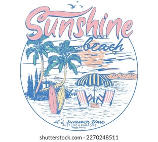 Summer good vibes graphic print design for t shirt print, poster, sticker, background and other uses. Sunshine beach artwork.	
