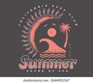 Verão boas vibes vetorial design gráfico para vestuário, adesivos, cartazes, fundo e outros. Trabalho artístico de onda. 
