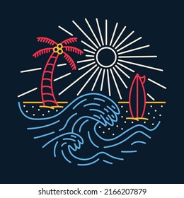 Summer with good wave for surfing and good sunset graphic illustration vector art t-shirt design