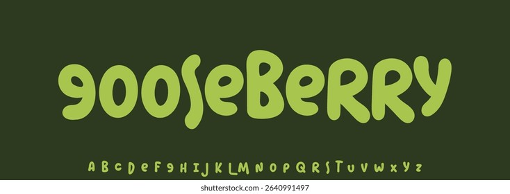 Summer Gooseberry, joyful lettering, cartoon rounded typography. Childish font for friendly logo headline of culinary recipe book, sweets, ice cream title. Food typographic design. Vector typeset.