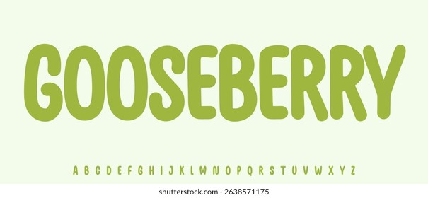 Summer gooseberry lettering, cartoon joyful color alphabet, rounded playful font for bright fresh product headline, friendly logo. Childish typographic design. Packaging typography. Vector typeset