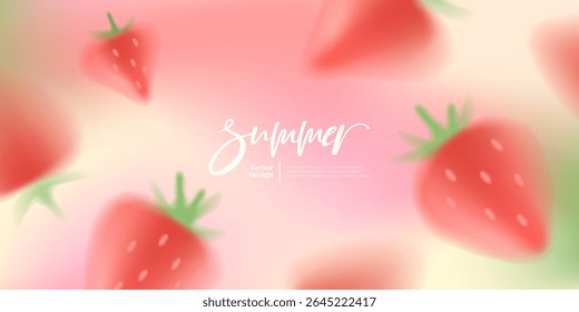 Sommerlicher Farbverlauf-Hintergrund mit unscharfen Erdbeeren. Geeignet für Print, Cover, Social Media, Banner, Hintergrund, Verpackung, Promotion.