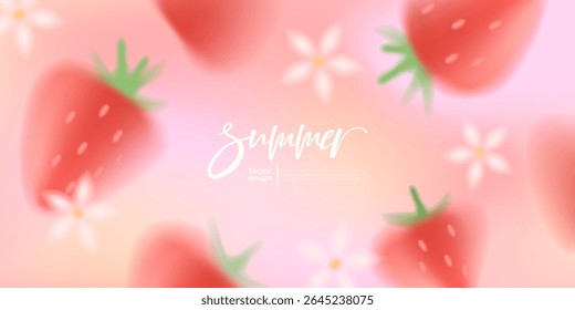 Sommerlicher Farbverlauf-Hintergrund mit unscharfen Erdbeeren. Geeignet für Print, Cover, Social Media, Banner, Hintergrund, Verpackung, Promotion.