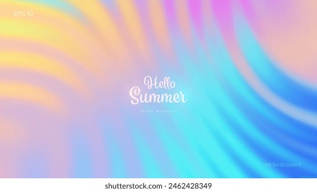 Summer gradient background. Bright colorful summer colors. Sunset and sunrise sky colors. Blue, purple, orange, pink, yellow. Great for covers, branding, poster, banner. Vector illustration.